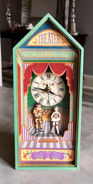 Vintage Sankyo Koji Murai Clown Theater Clock & Music Box W/ Dancing Figures