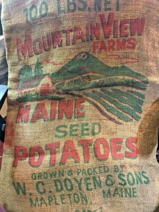 Vintage Burlap Bag 100 Pounds Maine Seed Potatoes Sack Mapleton,  Maine 3