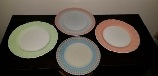 Vintage Macbeth Evans Cremax Plates Set Of 4 Two Pink One Green One Striped