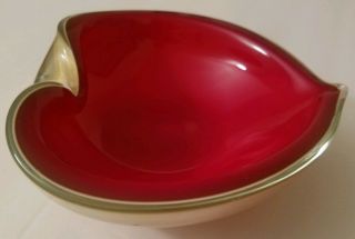 Vintage Murano Art Glass Red & Gold Ashtray Bowl Italian Mid Century