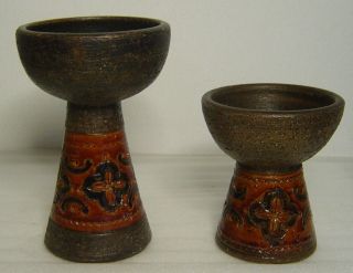 2 Vtg 60s/70s Brown Pottery Candle Holders Bitossi