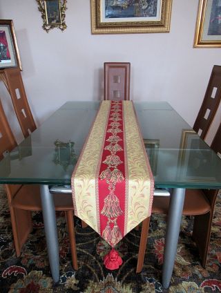 Vtg Tasseled Tapestry Table Runner By Corona Decor,  Wa; Tr1753 70 " X 10 1/4 "