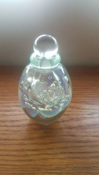 Vtg Robert Eickholt Art Glass Perfume Bottle Paperweight Spring Bubbles & Veils