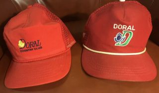 2 - Vintage Doral Country Club Hats Red Trucker Caps Texace Adjustable