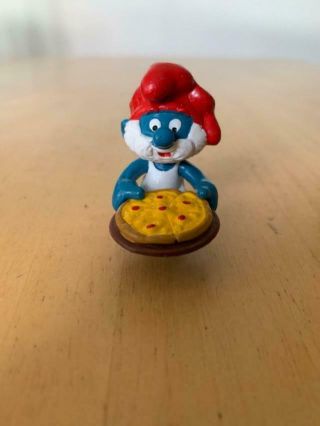 Smurfs Pizza Papa Smurf 20180 Vintage Figure Pvc Toy 1984 Schleich Peyo Figurine