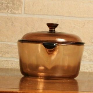 Vintage Corning vision ware amber 1.  5 liter saucepan with lid made in America 4