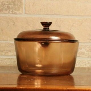 Vintage Corning vision ware amber 1.  5 liter saucepan with lid made in America 5