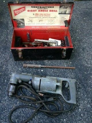 Milwaukee Heavy Duty 1/2 Inch S - 412 Right Angle Drill W/ Bits And Case Vintage
