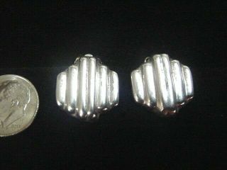 Vintage Modernist Ta - 99 Taxco Mexico Sterling Silver 925 Puffy Clip On Earrings