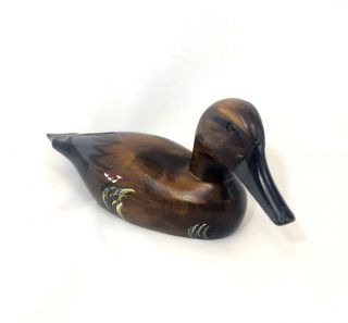 Vtg Wood Carved Hand Painted Duck Decoy Figurine