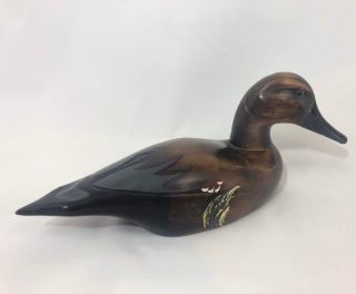 Vtg Wood Carved Hand Painted Duck Decoy Figurine 2