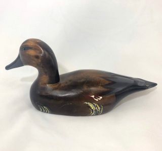 Vtg Wood Carved Hand Painted Duck Decoy Figurine 4
