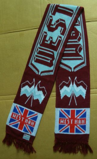 Vintage West Ham Football Scarf Double Sided Blue Claret Union Jack Made In Uk