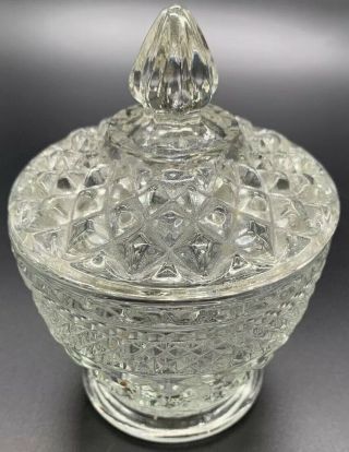 Vintage Anchor Hocking Wexford Diamond Point Sugar Bowl With Lid 5 In Tall