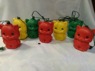 Vintage Blow Mold Plastic Cat Kittens String Of 7 Lamps Rv Patio Deck Lights