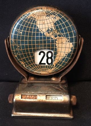 Vintage Chrome Globe Perpetual Flip Desk Calendar -