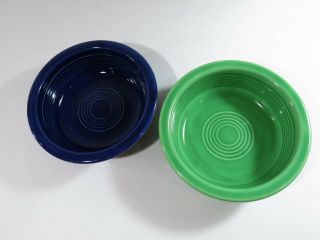 Vintage Set Of 2 Forest Green & Cobalt Blue 5 1/2 " Fiesta Fruit Bowls