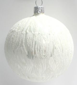 Vintage White Glitter Glass Ball Holiday Christmas Tree Decoration Ornament