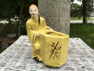 Vintage Mccoy Pottery Yellow Cold Painted Asian Chinese Man Planter