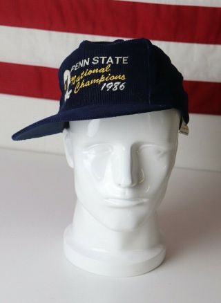 Vintage Penn State 1986 National Champs Corduroy Blue Snapback Hat 5