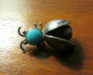 Vintage Sterling Silver W/turquoise Bumble Bee Bug Pin