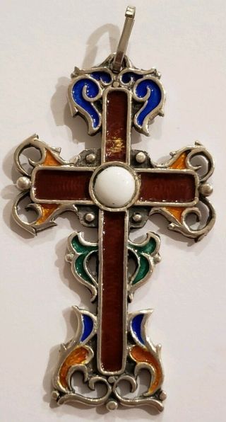 Vintage 925 Sterling Silver Enamel Cross Pendant
