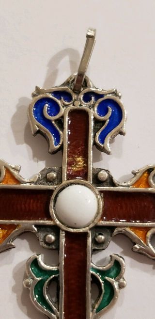 Vintage 925 Sterling Silver Enamel Cross Pendant 3