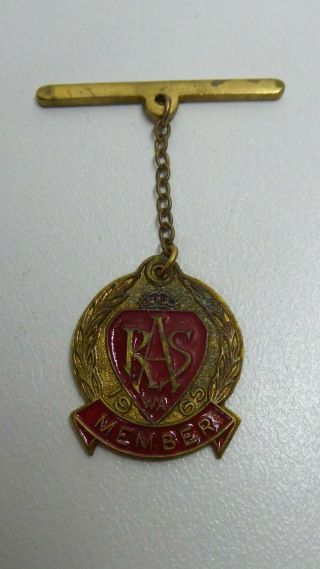 Vintage Enamel Ras Wa 1965 Member Badge Sheridan Perth