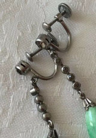 Vintage Art Deco Screw On Peking Glass & Marcasite Drop Earrings c1920/30’s 2