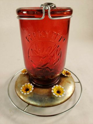 Perky - Pet Hummingbird Feeder,  Red Mason Glass Jar Vintage Bird Nectar Bottle