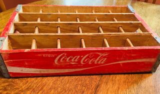 Coca Cola Red/white 24 Bottle Wood Crate Divided Carrier Case Display Vintage