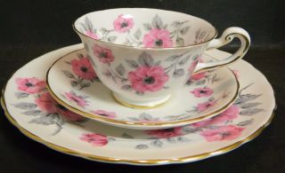 Vintage Royal Chelsea Pink Flower Trio (cup Saucer Dessert Plate) 4537