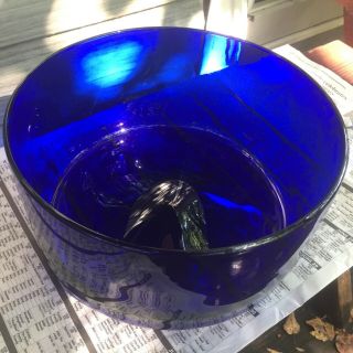 Vintage Cobalt Blue Large Hand Blown Bowl Studio Glass Centerpiece