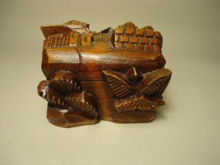 Vintage Small Hand Carved Wood Trinket Jewelry Box Collectible