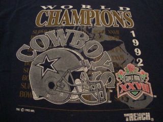 Vintage Nfl Dallas Cowboys Football 1992 Bowl Champions Thin T Shirt L