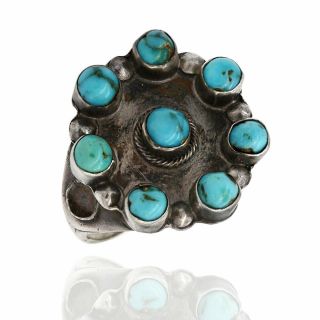 Vintage Navajo Handmade 925 Sterling Silver Snake Eye Turquoise Cluster Ring