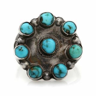 Vintage Navajo Handmade 925 Sterling Silver Snake Eye Turquoise Cluster Ring 2