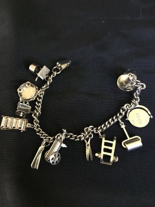 Vintage Silver Tone Charm Bracelet With 11 Movable Charms,  3d Charms I Love You