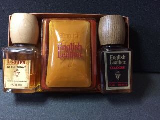 Vintage English Leather Cologne & After Shave & Soap Gift Set