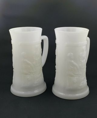 Set Of 2 Vintage Federal White Milk Glass 6 " Tall Beer Stein Mugs
