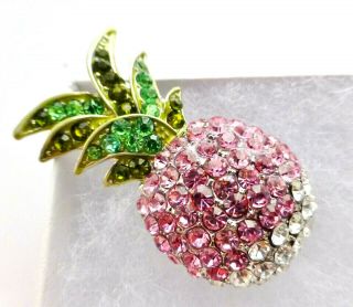 Pineapple Fruit brooch pink green crystal rhinestone Vintage style quality pin 3
