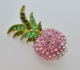 Pineapple Fruit brooch pink green crystal rhinestone Vintage style quality pin 4
