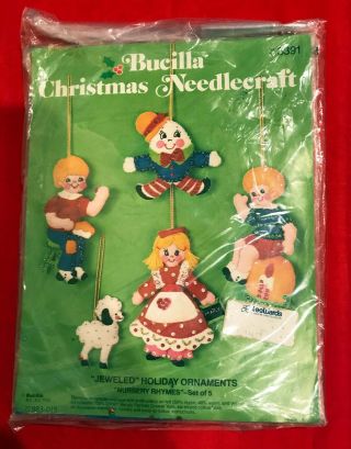 Vtg Bucilla Christmas Ornament Kit Nursery Rhymes Jeweled 3391