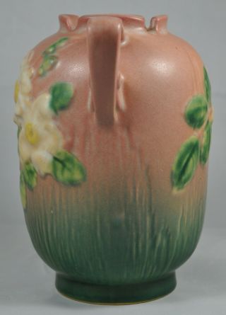 Vintage Roseville Pottery WHITE ROSE PINK 2 - Handled Vase 5