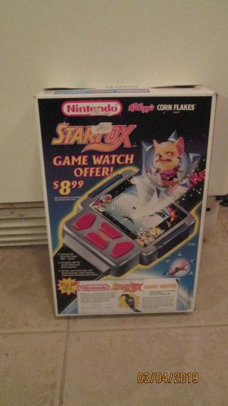 Vintage Nintendo Game Watch Starfox 1989 Kelloggs Corn Flakes Cereal Box Ex