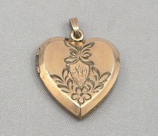 Vintage Gold Filled Fancy Engraved HEART LOCKET Pendant 5.  2 Grams KD Mono Estate 2