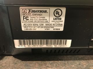 Emerson EWV401B VCR DA 4 Head VHS Player Recorder No Remote 4