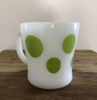 Vintage Federal Glass Lime Green Polka Dot Milk Glass Mug