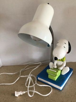 Vintage Snoopy Peanuts Typewriter Goose Neck Lamp Ceramic 1958 - 66 Type Writer