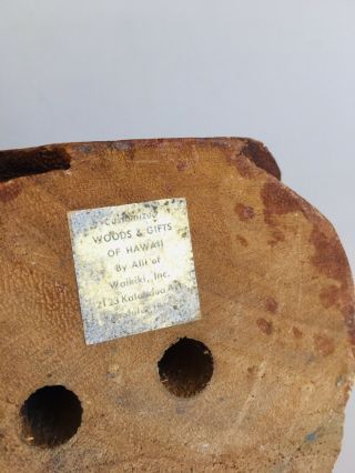 Vintage Carved Monkey Pod Wood OWL Alii Of Waikiki Mid Century ;Tiki Witco Era 3